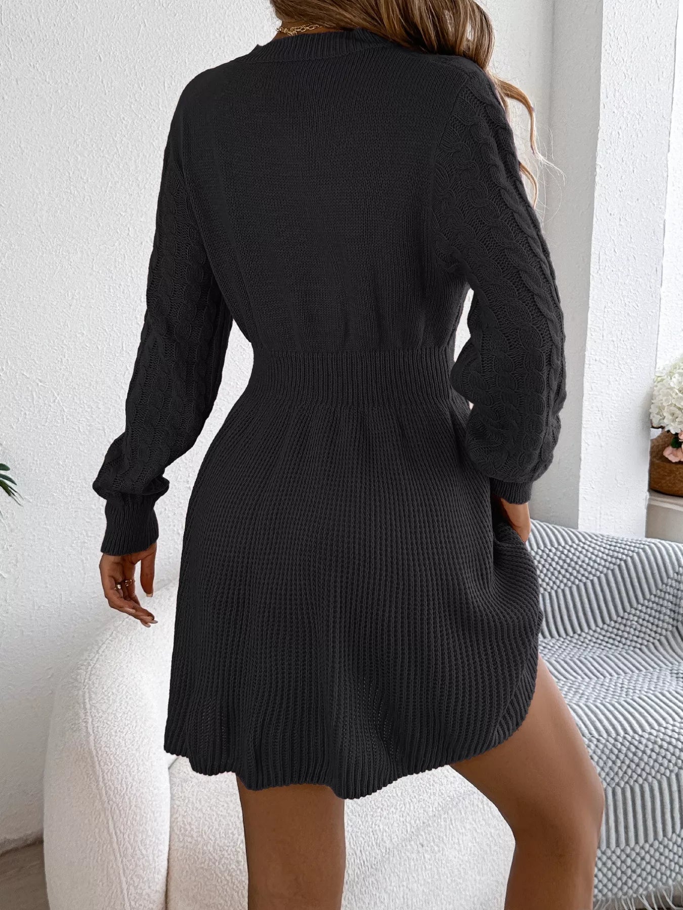 Cable Knit Long Sleeve Sweater Dress OutfitFlow