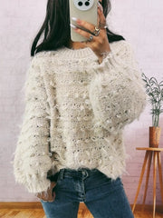 Chunky Round Neck Long Sleeve Sweater OutfitFlow