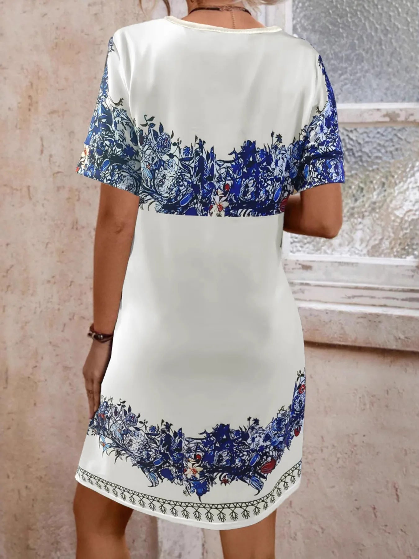 Floral Notched Short Sleeve Dress OutfitFlow