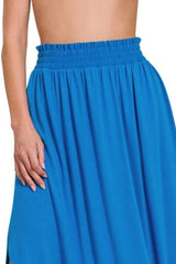 Zenana Smocked Waist Side Slit Maxi Skirt With Pockets OutfitFlow