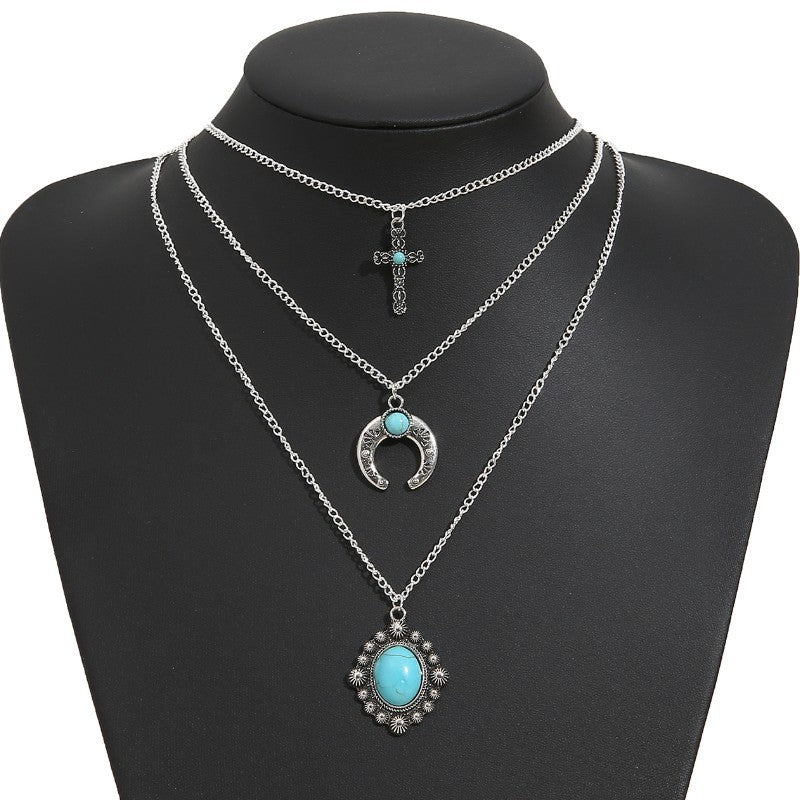 Outfit Flow - Artificial Turquoise Alloy Three-Layered Necklace