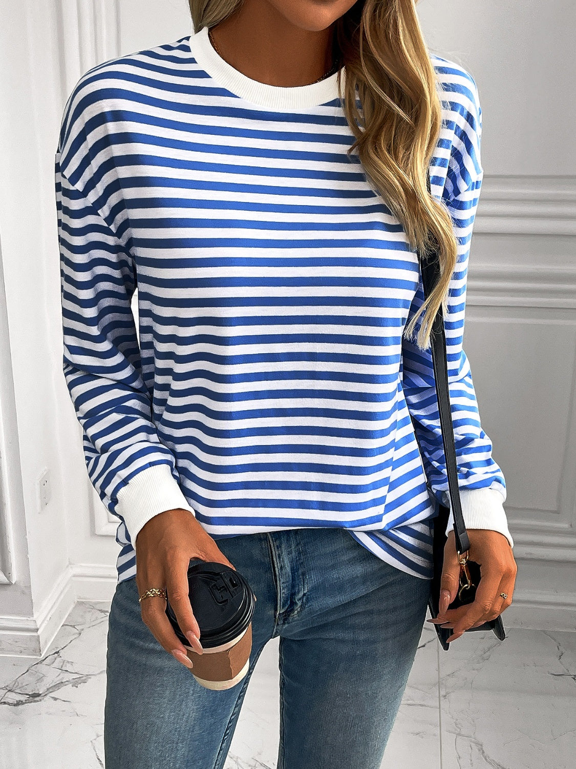 Outfit Flow - Ivy Lane Striped Round Neck Long Sleeve Sweatshirt