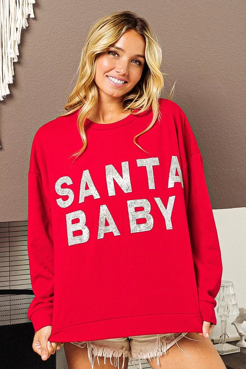 BiBi Santa Baby Lettering Christmas Sweatshirt OutfitFlow