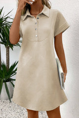 Button Front Short Sleeve Mini Dress OutfitFlow