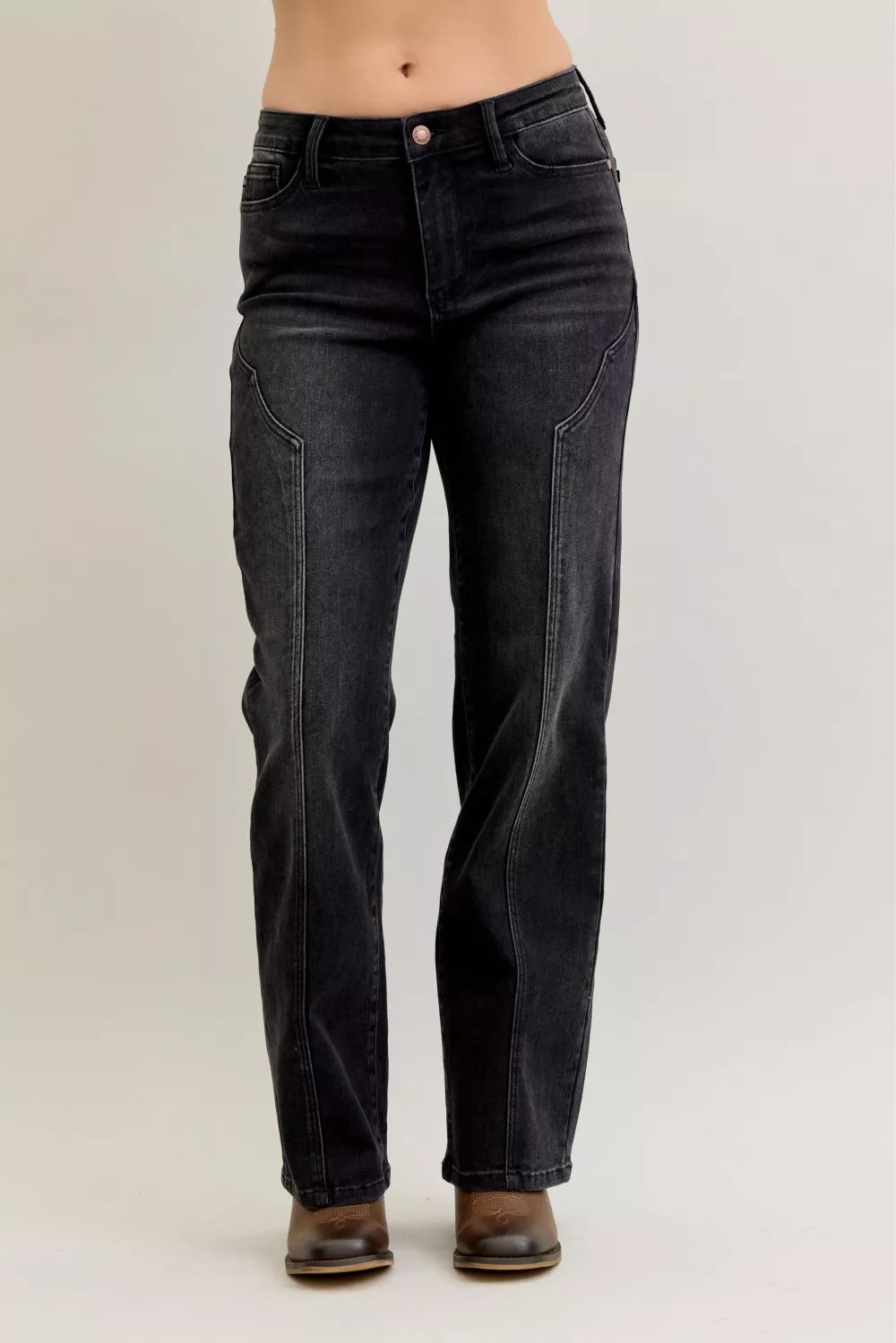 Judy Blue Mid Rise Straight Western Seam Detail Jeans Trendsi