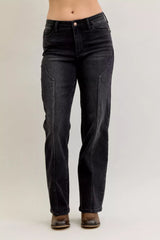 Judy Blue Mid Rise Straight Western Seam Detail Jeans Trendsi
