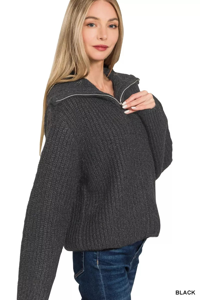 Zenana High Neck Full Zip Sweater Cardigan OutfitFlow