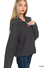 Zenana High Neck Full Zip Sweater Cardigan OutfitFlow