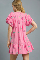 Umgee Floral Embroidered Short Sleeve Mini Dress OutfitFlow