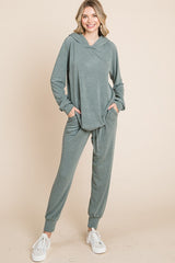 Outfit Flow - Super Lady Full Size Long Sleeve Hoodie and Tied Pants Set