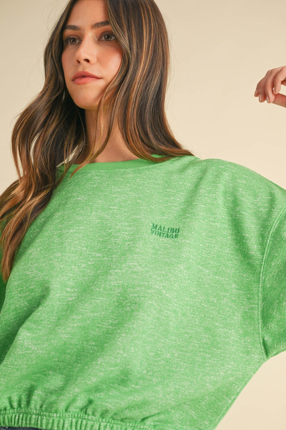 Mable Round Neck Letter Embroidery Crop Sweatshirt