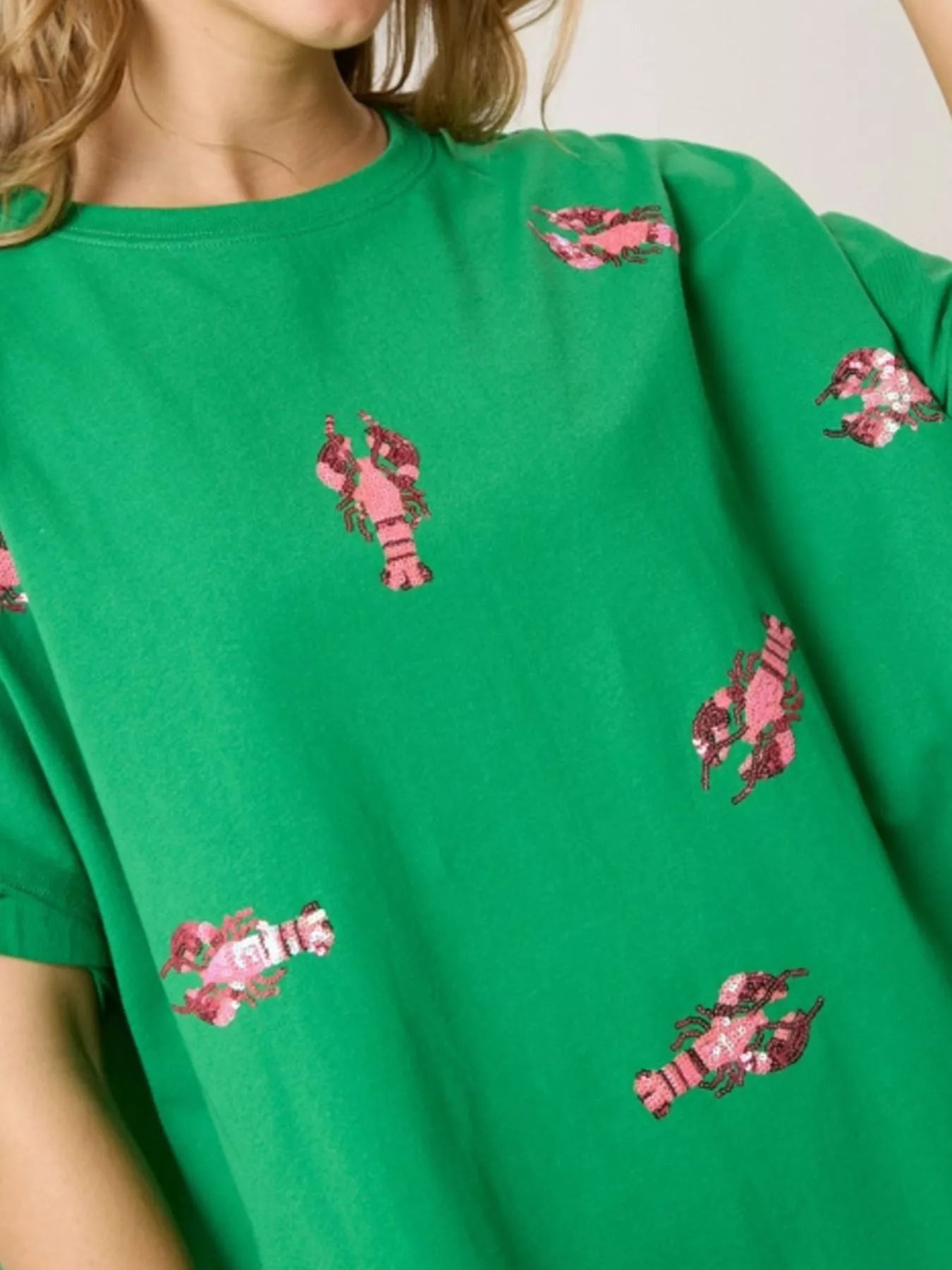 Sequin Lobster Round Neck T-Shirt OutfitFlow