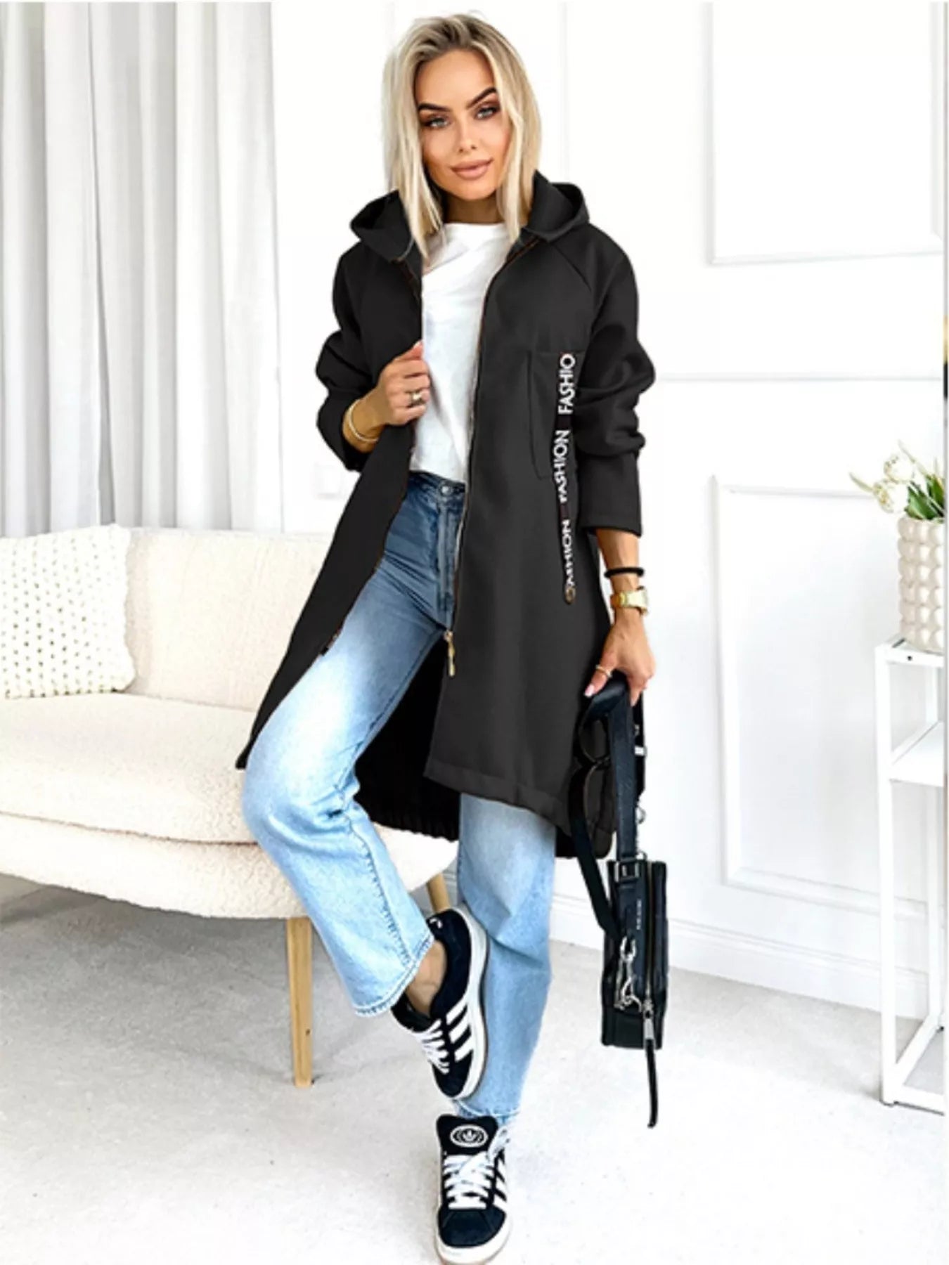 Full Size Zip Up Longline Hooded Outerwear Plus Size Trendsi