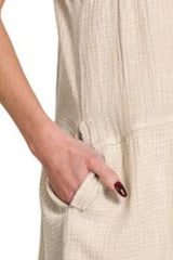 Zenana Washed Double Gauze Raw Edge V-neck Dress OutfitFlow
