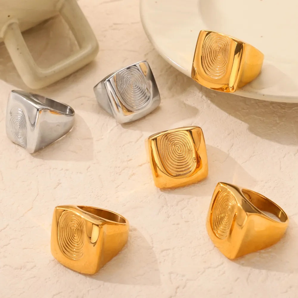 Titanium Steel Fingerprint Signet Ring OutfitFlow