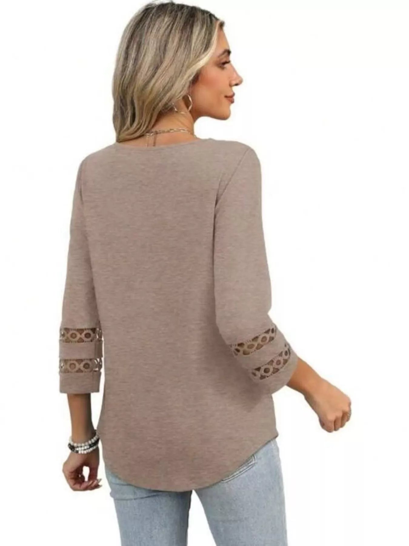 Full Size V-Neck 3/4 Sleeve T-Shirt Plus Size OutfitFlow