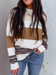 Mixed Texture Knit Striped Color Block Loose Sweater OutfitFlow