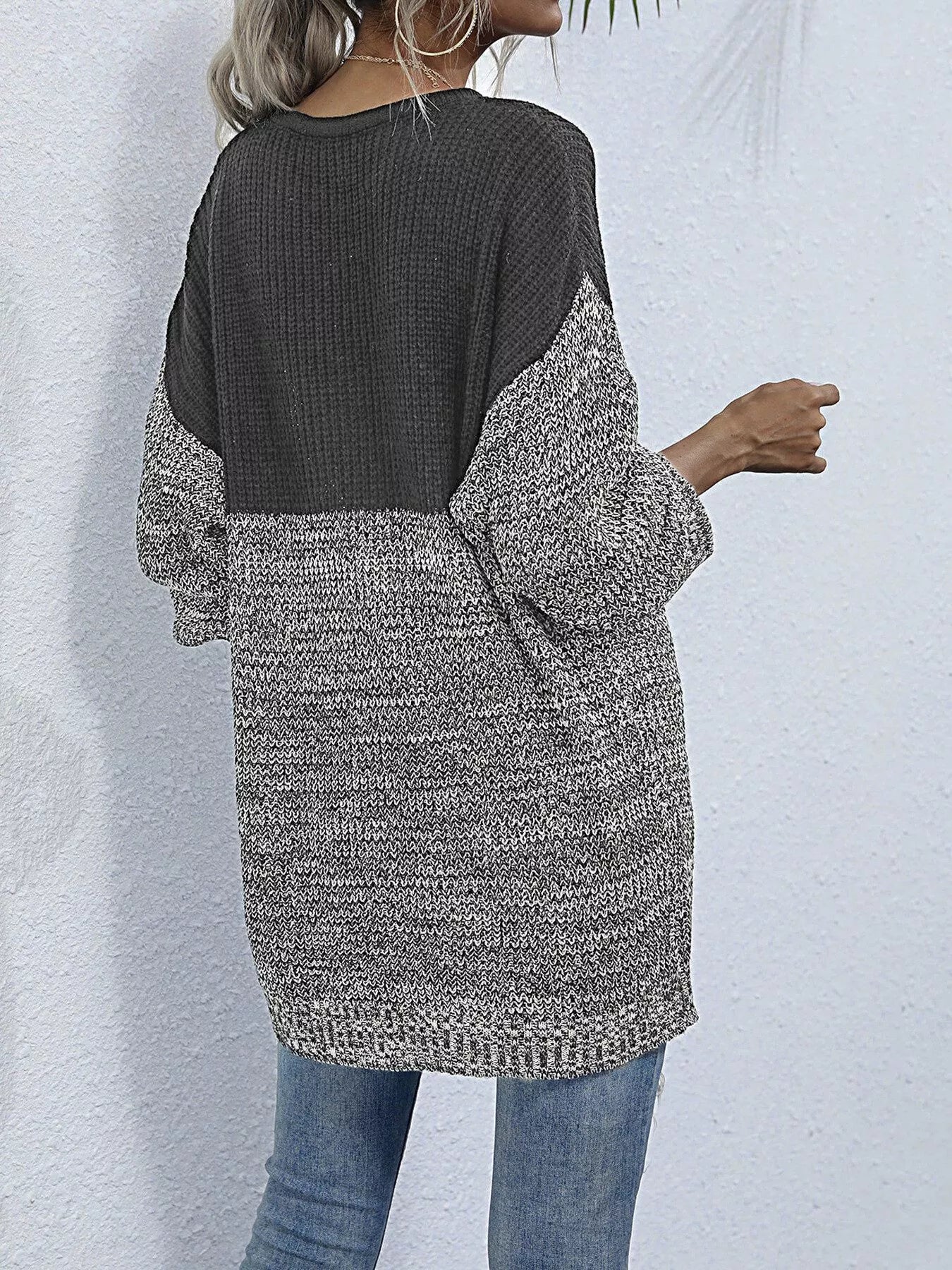 Color Block Long Sleeve Oversized Sweater OutfitFlow