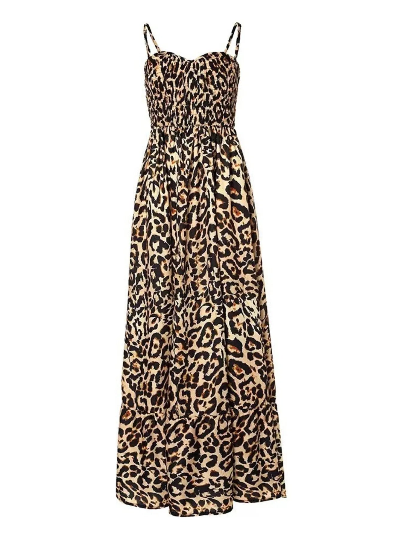 Full Size Leopard Print Spaghetti Strap Maxi Dress Plus Size OutfitFlow
