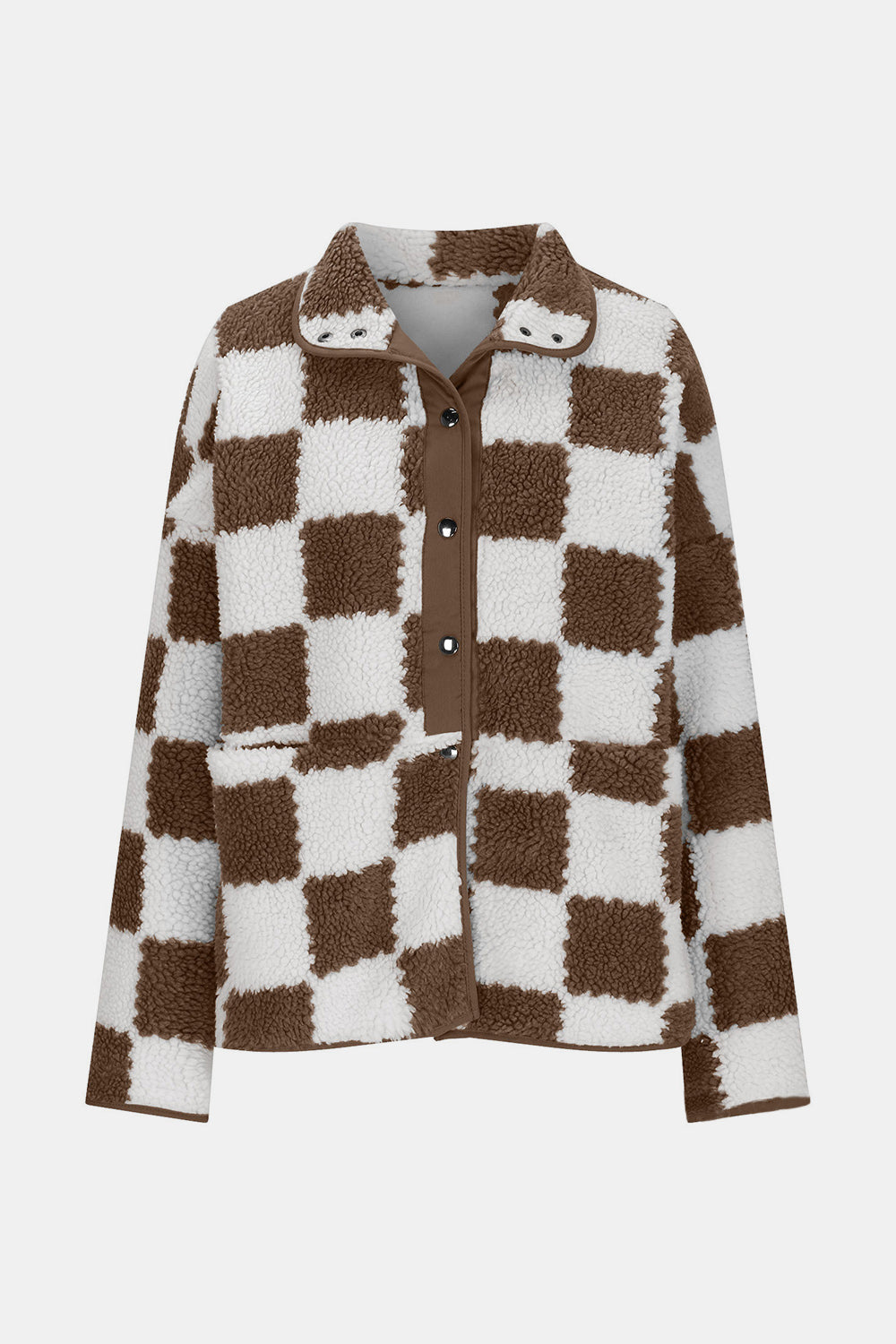 Outfit Flow - Checkered Snap Down Long Sleeve Teddy Jacket