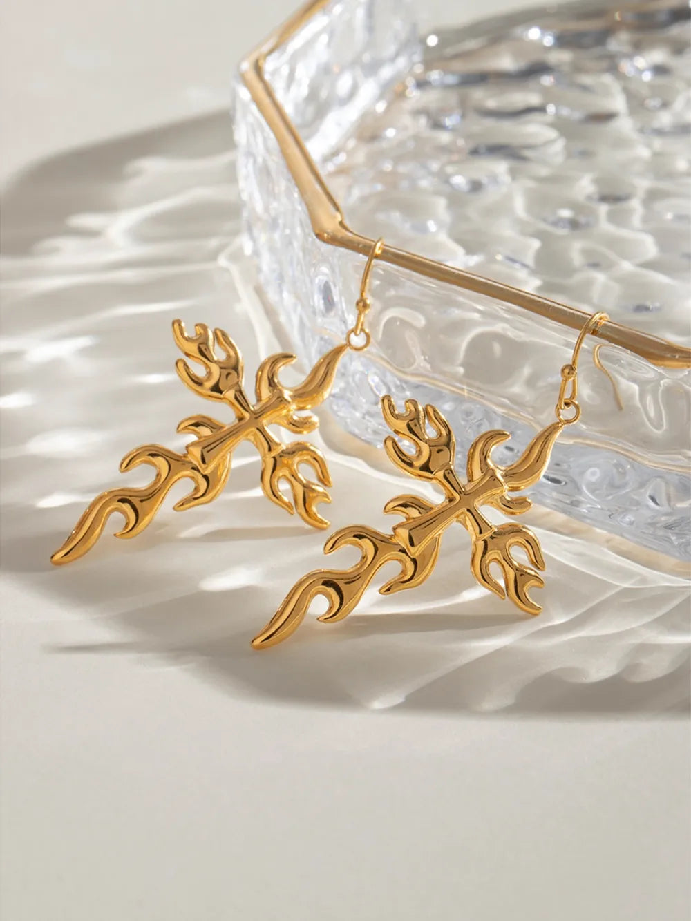 18K Gold-Plated Stainless Steel Cross Earrings OutfitFlow