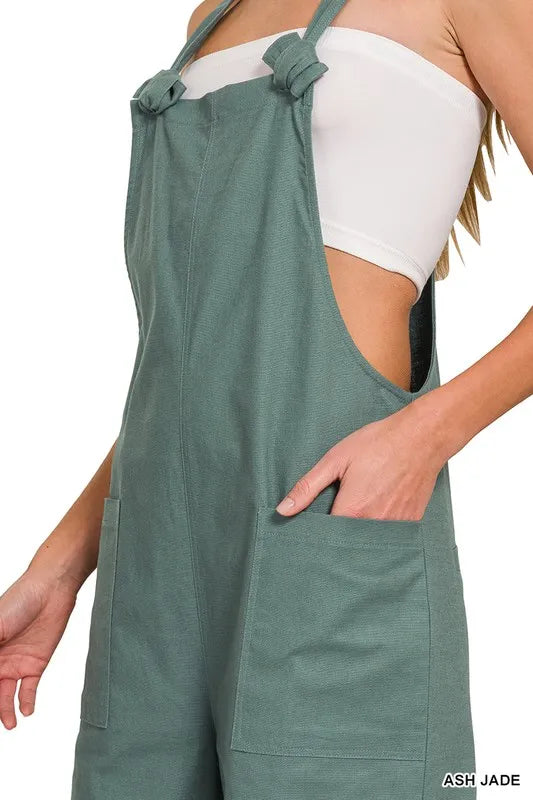 Zenana Woven Knot Strap Overalls OutfitFlow