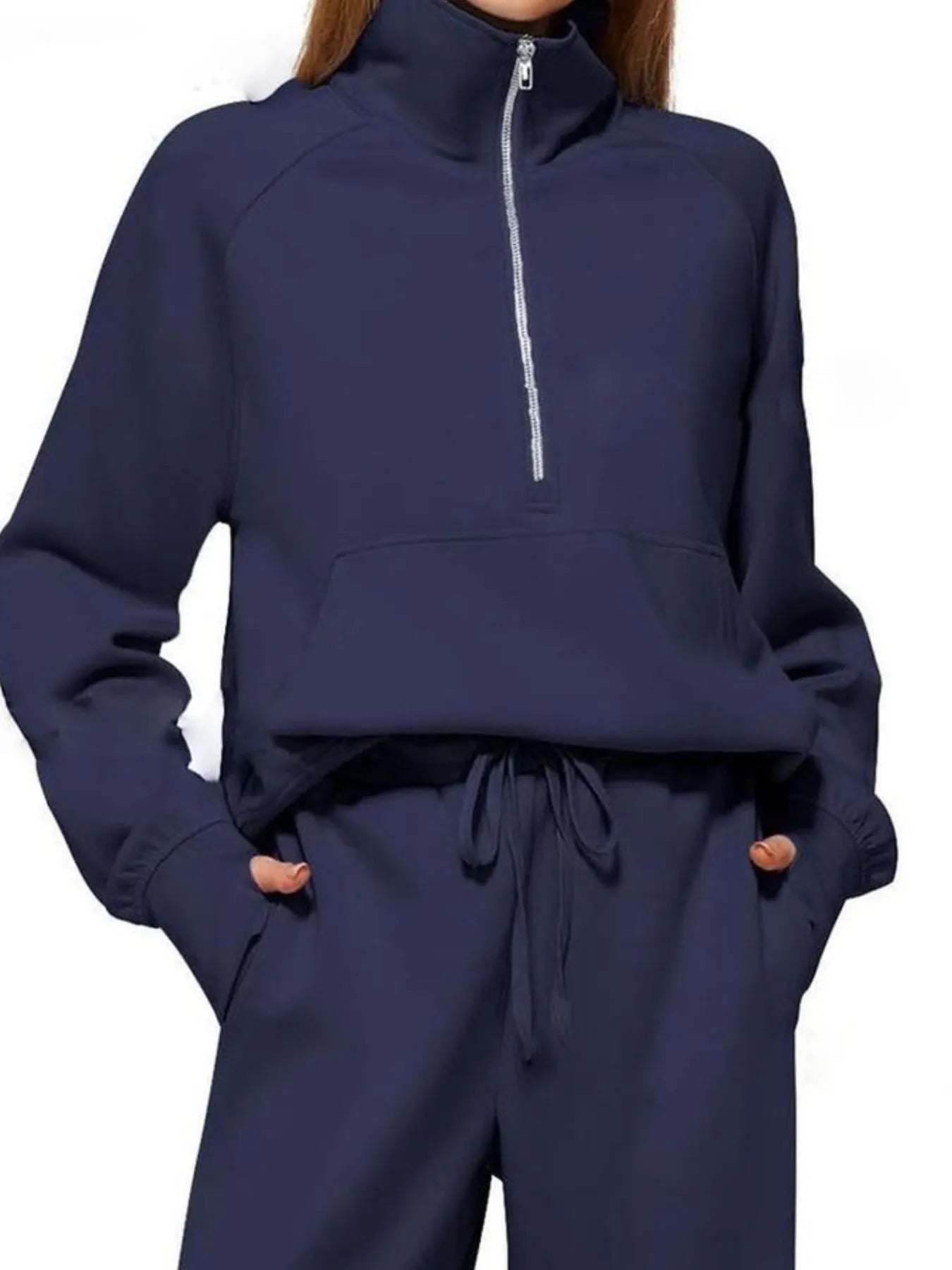 Half Zip Long Sleeve Top and Pants Set OutfitFlow