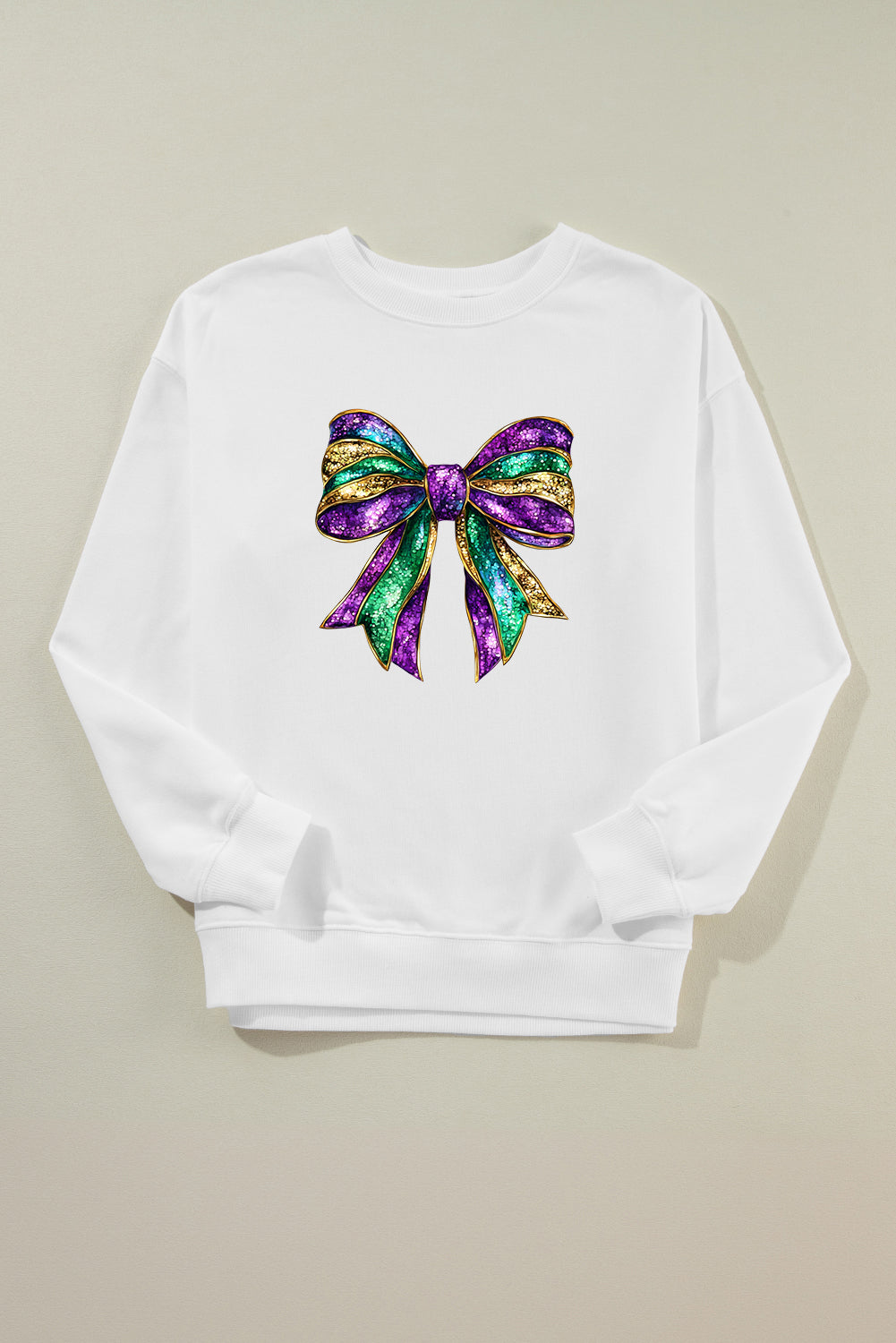Bow Round Neck Long Sleeve Sweatshirt OutfitFlow