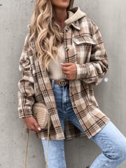 Outfit Flow - Plaid Button Up Jacket with Removable Hood