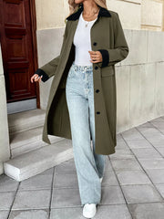 Contrast Collar Button Up Coat Trendsi