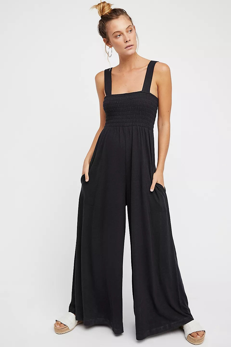 Outfit Flow - Smocked Wide Strap Jumpsuit