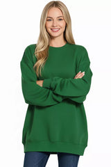 Zenana Oversized Round Neck Fleece Tunic Sweatshirt OutfitFlow