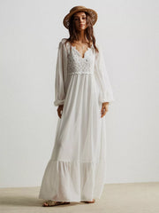 Boho Chic Crochet Lace Maxi Dress White OutfitFlow