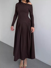 Ruched One Shoulder Long Sleeve Dress OutfitFlow