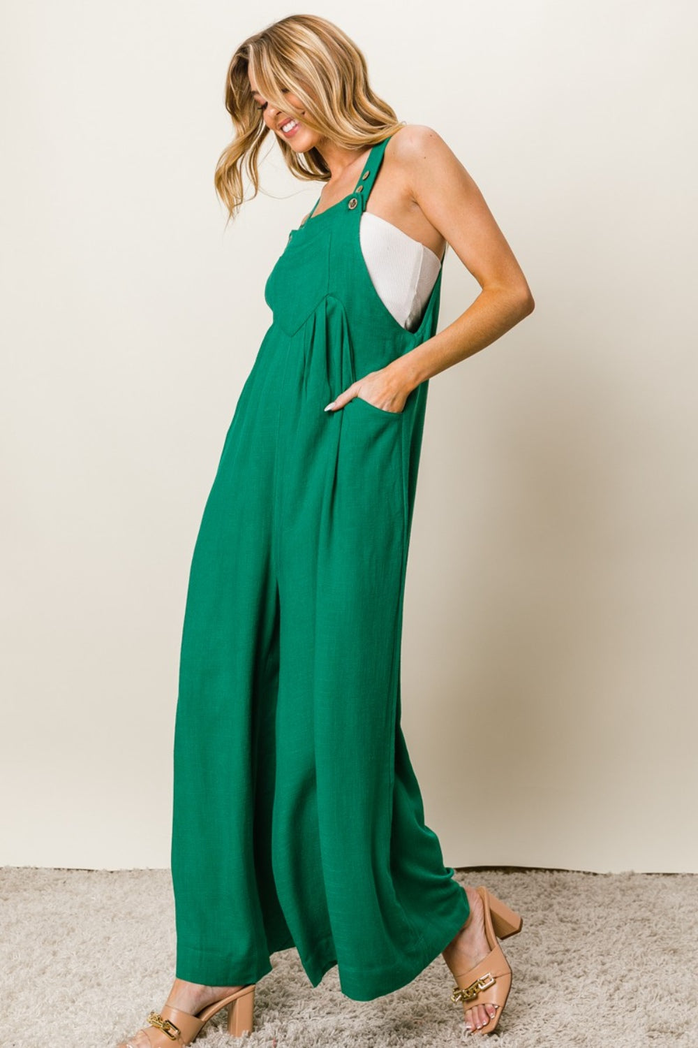 Outfit Flow - BiBi Texture Sleeveless Wide Leg Jumpsuit