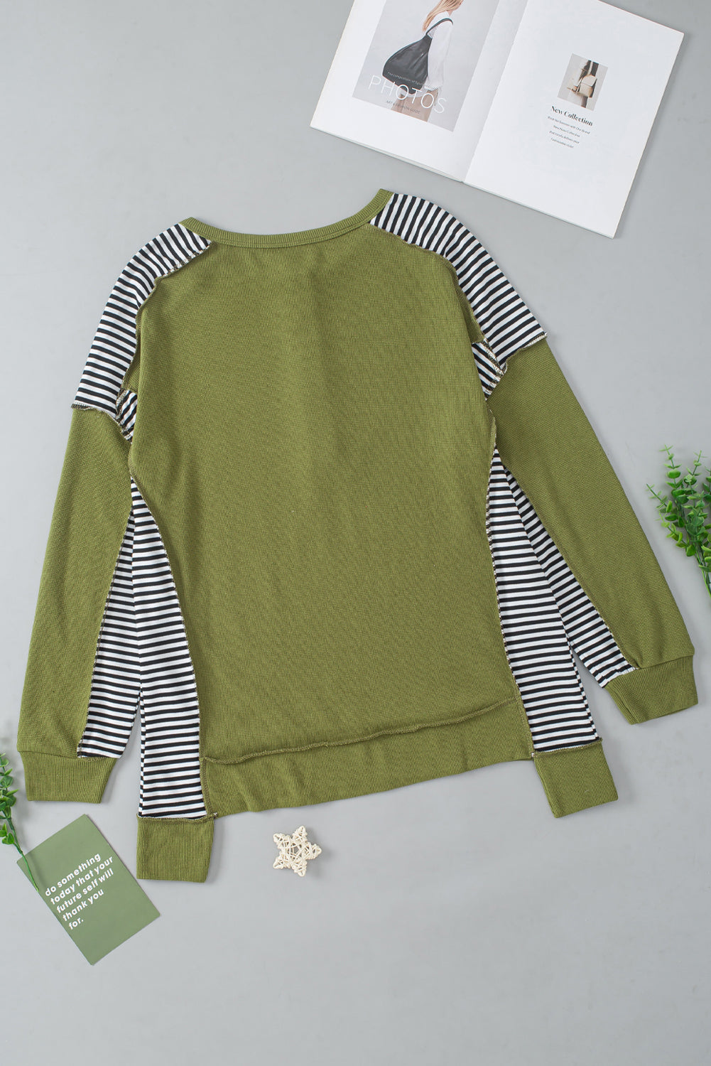 Outfit Flow - Striped Exposed Seam Half Button Sweatshirt