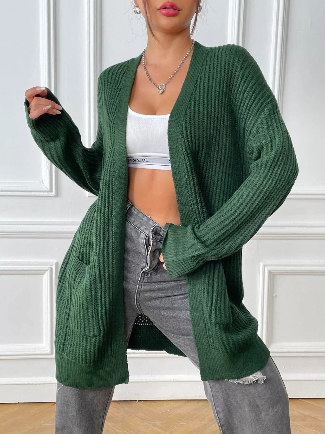 Open Front Drop Shoulder Cardigan OutfitFlow