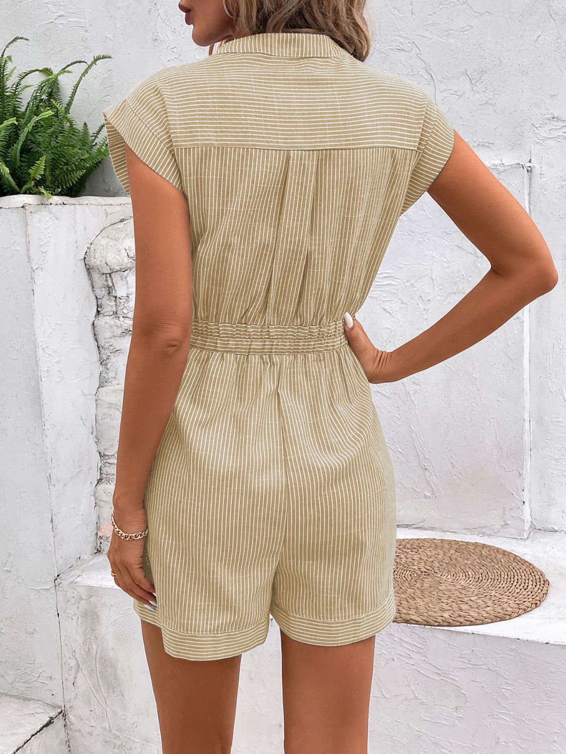 Outfit Flow - Perfee Striped Notched Tie Waist Romper