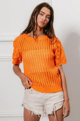 BiBi Crochet Knit Cover Up With Puff Sleeves OutfitFlow