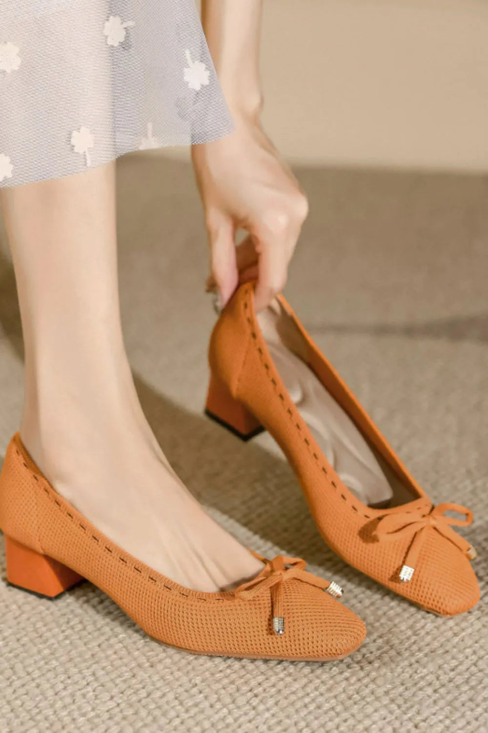 Square Toe Block Heels Slip-Ons Sherbet OutfitFlow