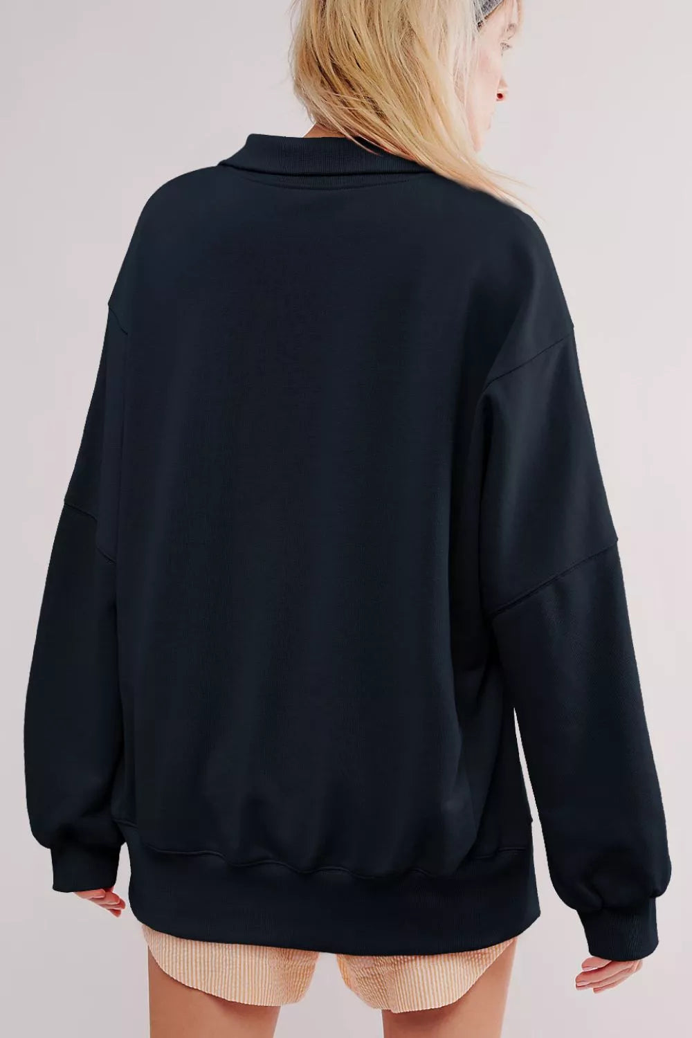 uttoned Collared Raw Detail High Low Baggy Sweatshirt with Slits OutfitFlow