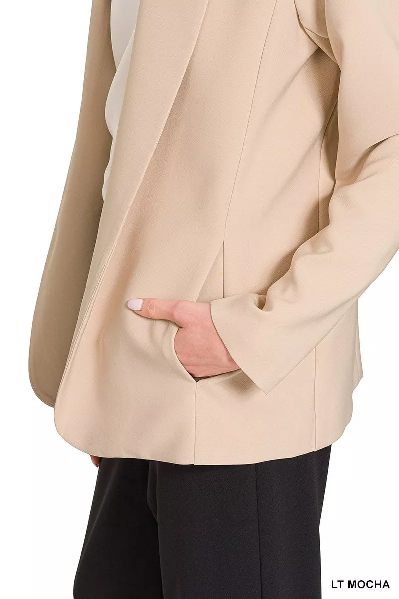 Zenana Woven Long Sleeve Blazer With Lining OutfitFlow
