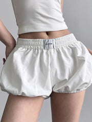 Elastic Waistband Bubble Shorts White OutfitFlow