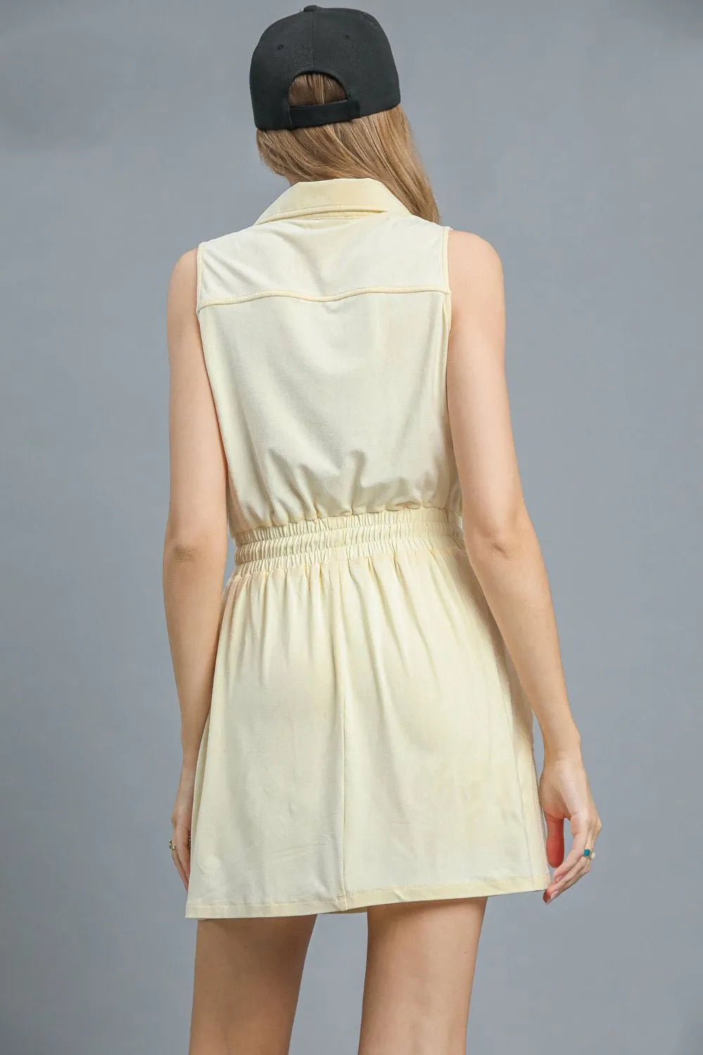Umgee Zip Front Drawstring Waist Sleeveless Dress OutfitFlow