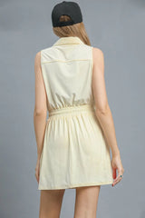 Umgee Zip Front Drawstring Waist Sleeveless Dress OutfitFlow