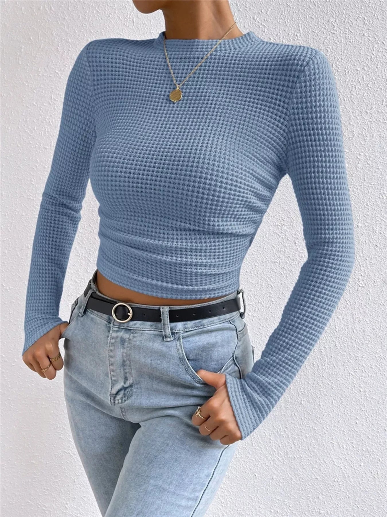 Waffle Knit Long Sleeve T-Shirt OutfitFlow