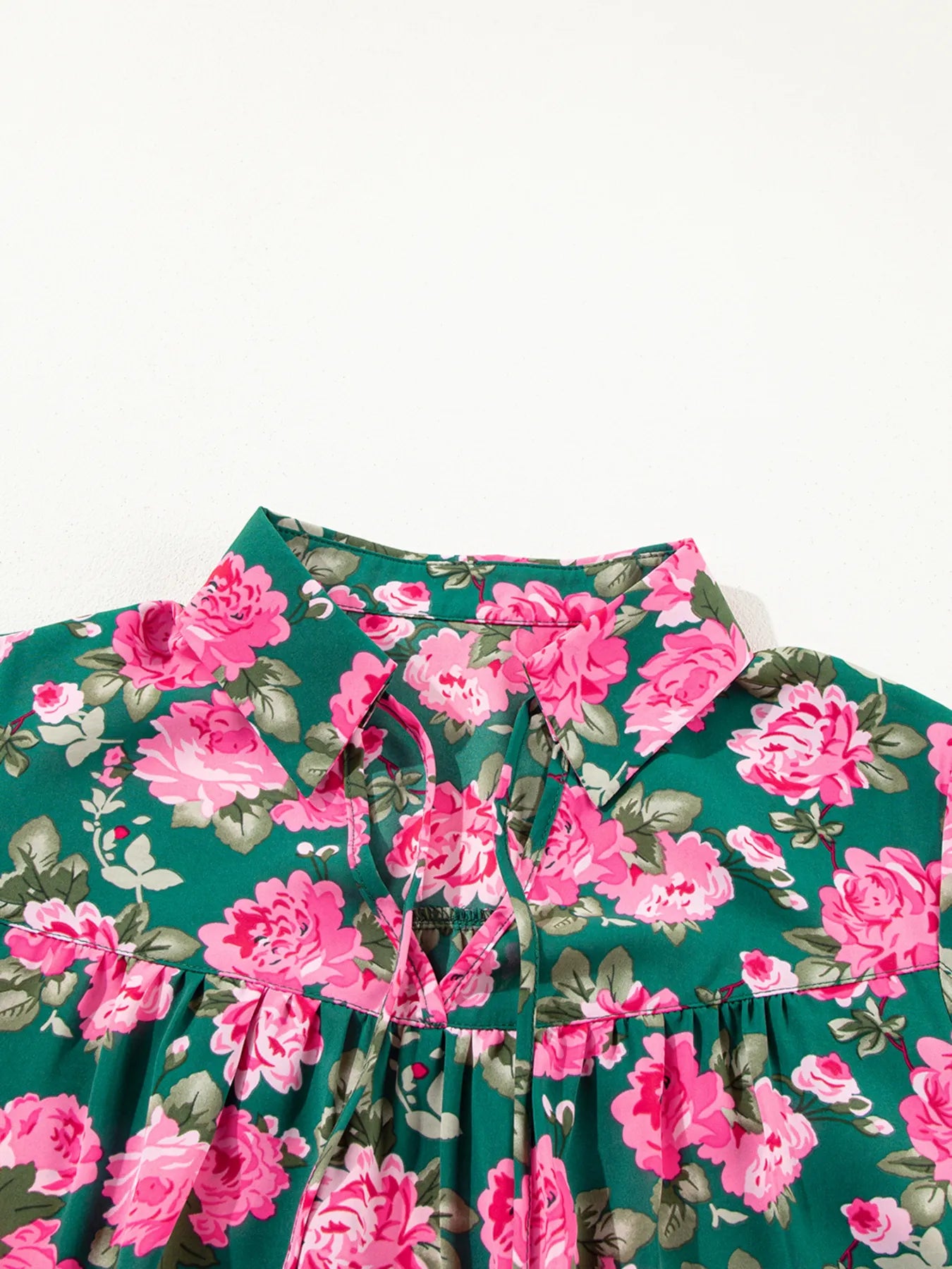 Floral Printed Tied Collar Puff Sleeve Blouse OutfitFlow