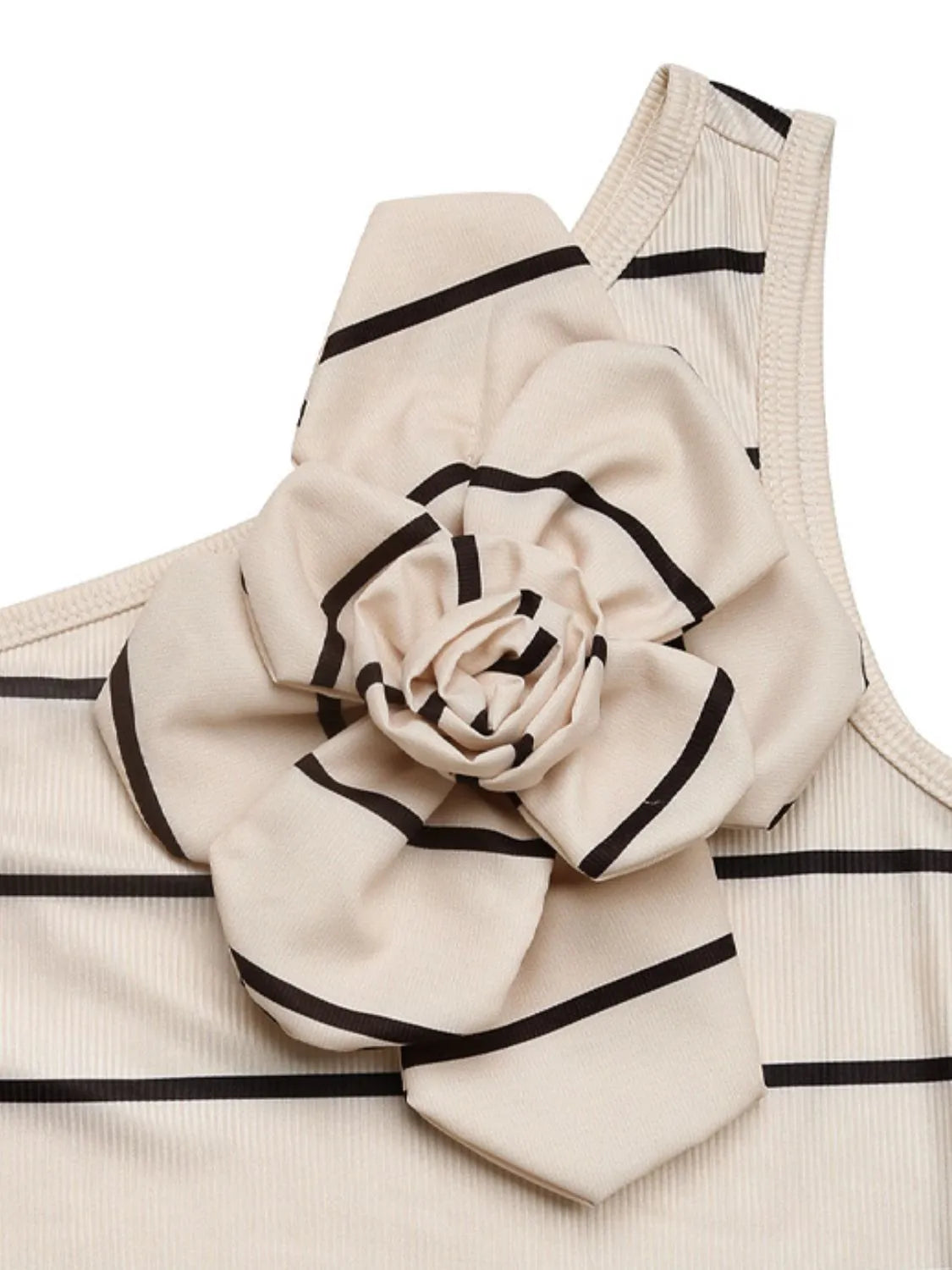 Flower Striped Single Shoulder Dress OutfitFlow
