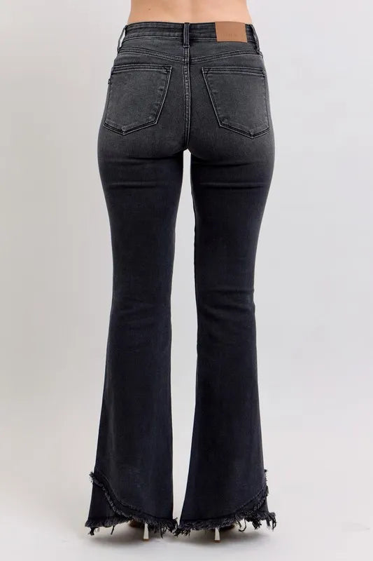 Judy Blue Full Size High Waist Flare W/ Mock Fray Tulip Hem Plus Size OutfitFlow
