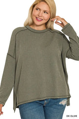 Zenana Full Size Exposed Seam Long Sleeve Corded Rib Knit Top Plus Size OutfitFlow